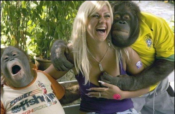 Blonde with 2 crazy monkies